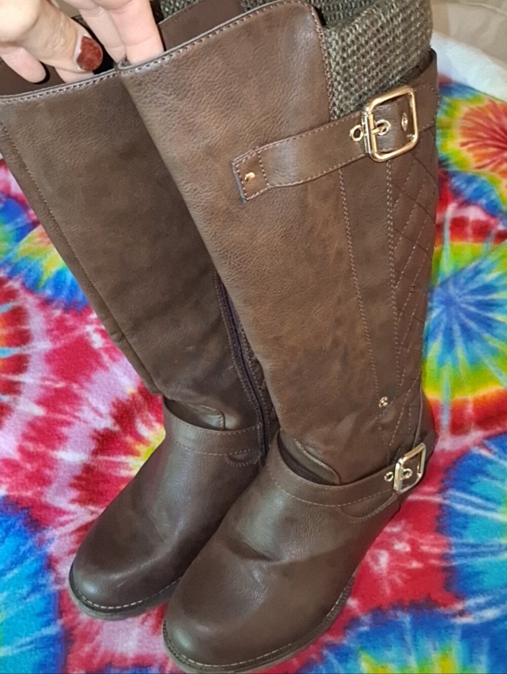 Global Win Brown Quilted Knee-High Boots Size 9.5
